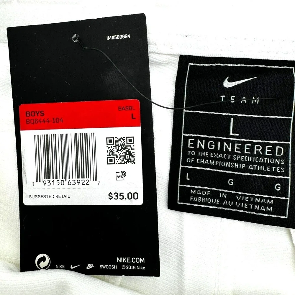 NIKE NWT Boys Large Vapor Select High Pipped Baseball Pants BQ6444-104 White Red